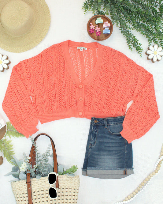 PREORDER- Michelle Mae Callie Cropped Cardigan - Melon