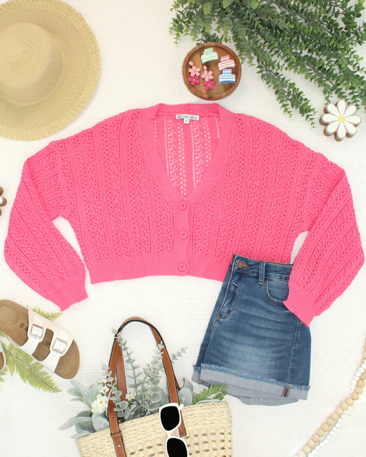 PREORDER- Michelle Mae Callie Cropped Cardigan - Pink