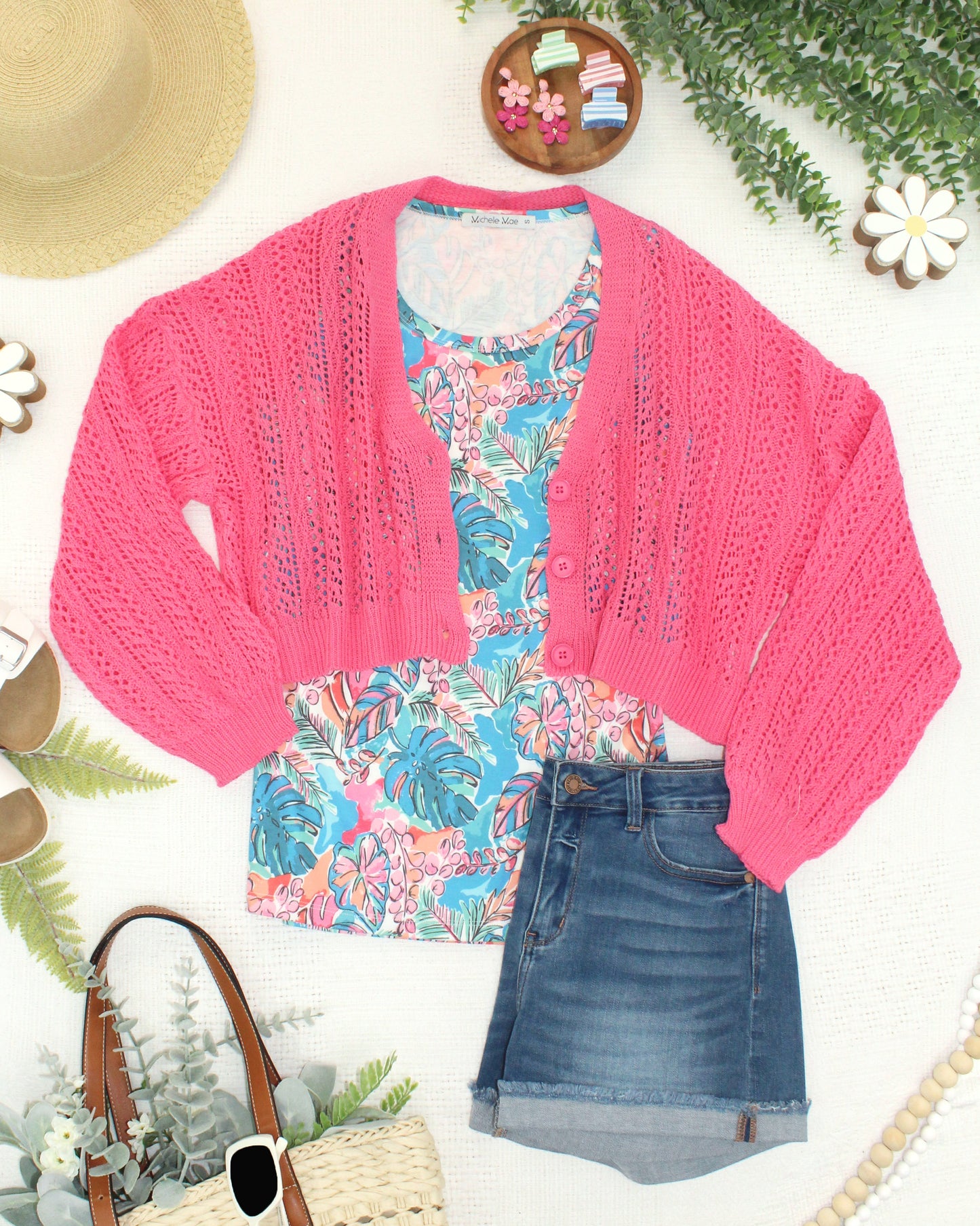 PREORDER- Michelle Mae Callie Cropped Cardigan - Pink