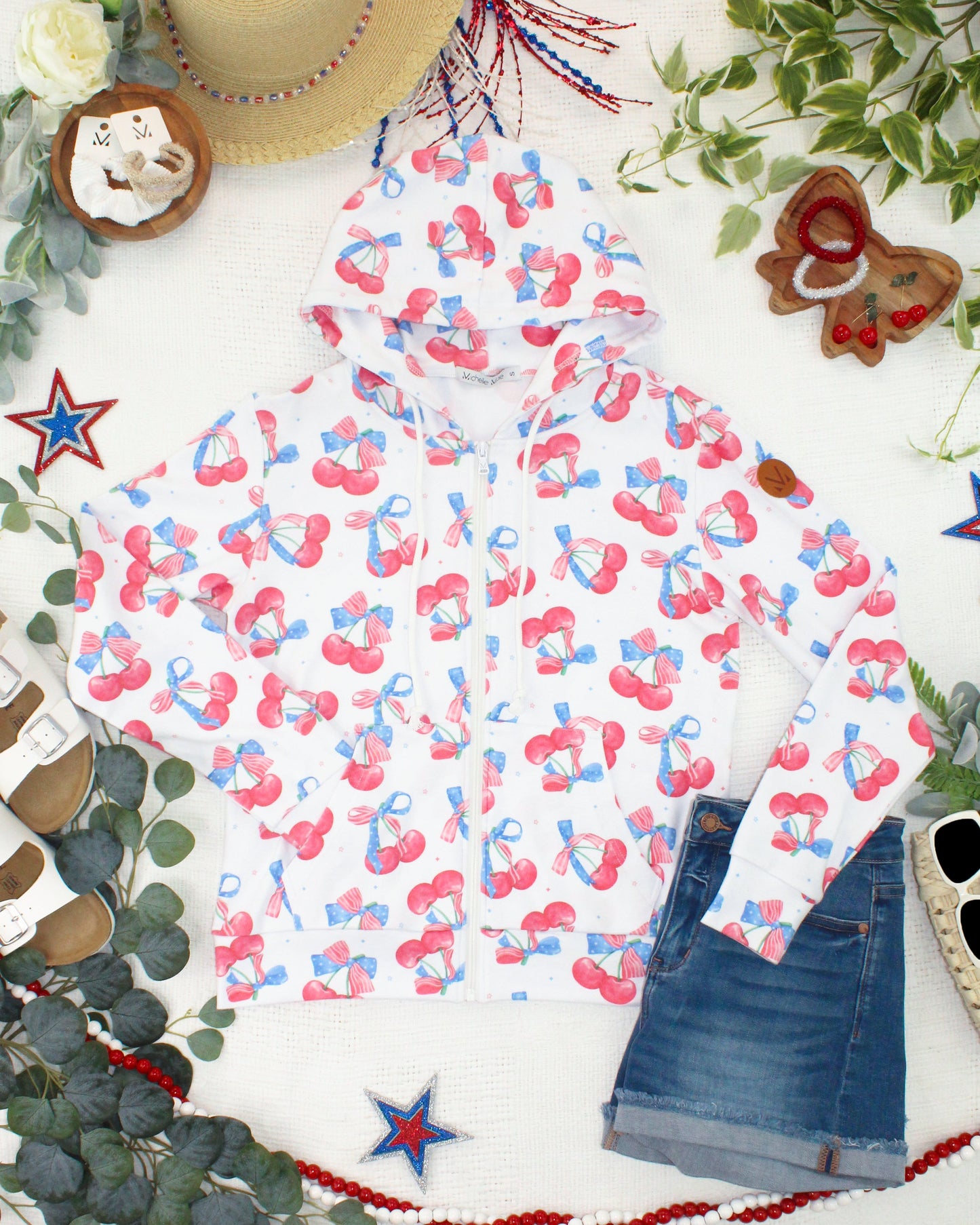 Michelle Mae Fullzip Hoodie - Patriotic Cherries