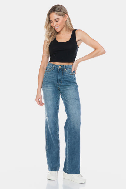 Sculpt & Stride Straight Raw Hem Jeans