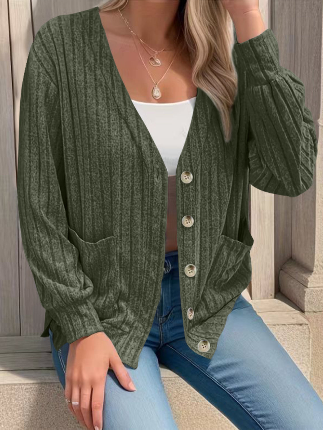 PREORDER - Cozy Layers Button Up V-Neck Long Sleeve Cardigan