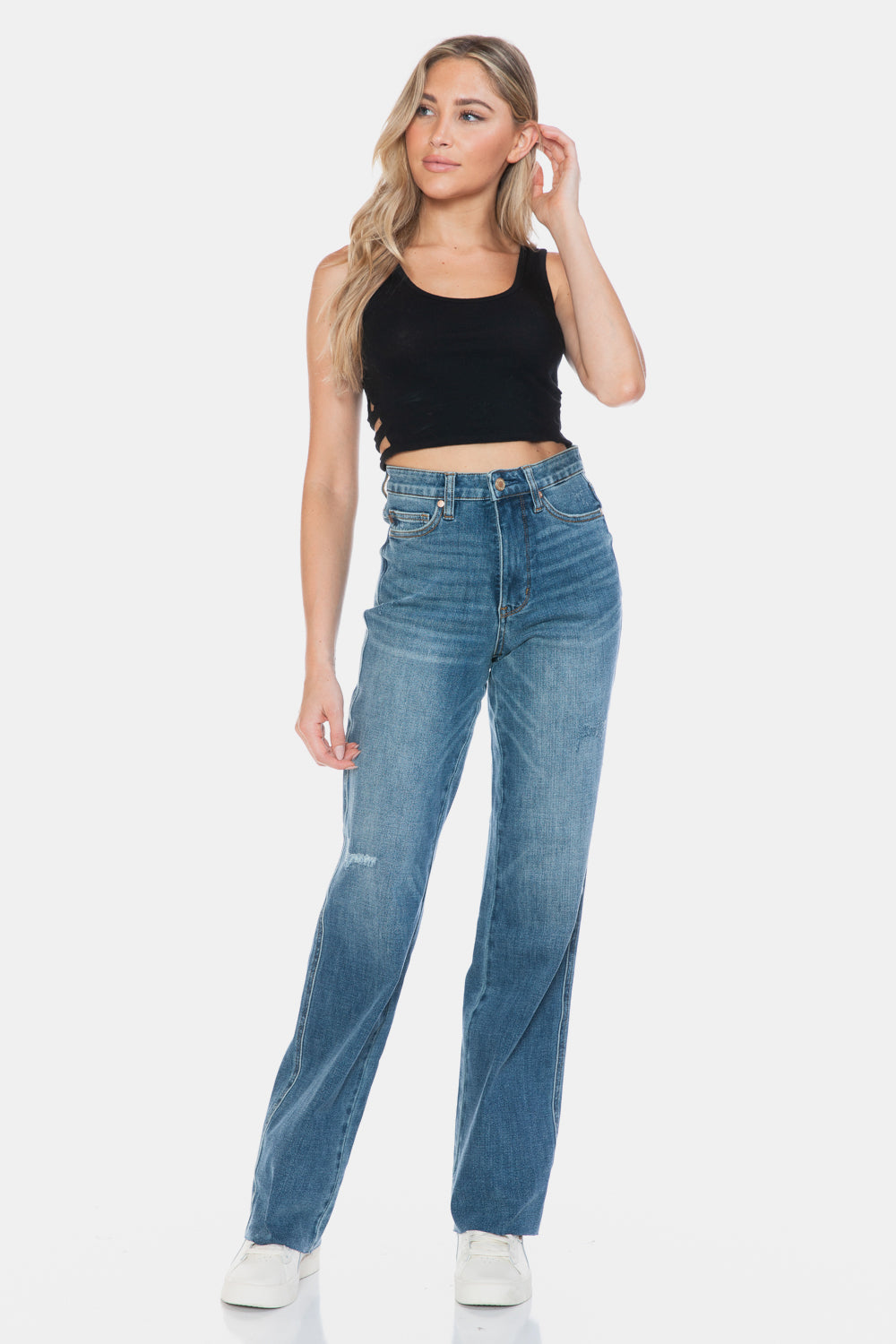 Sculpt & Stride Straight Raw Hem Jeans