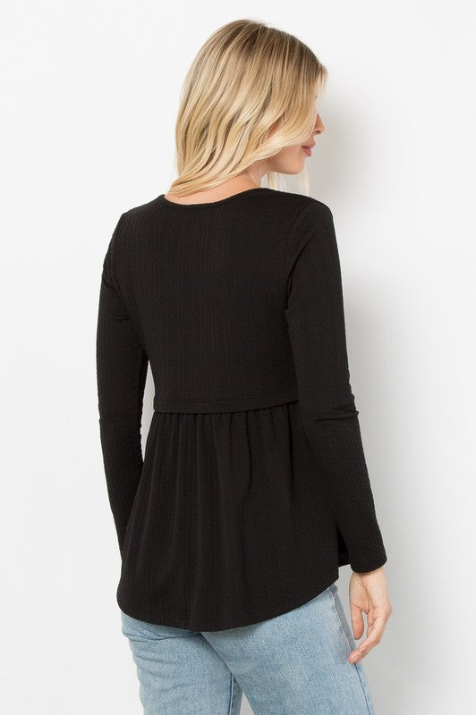 Textured & Twirly Babydoll Top- Black