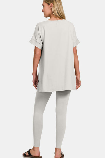 Nighty Night Short Sleeve T-Shirt and Leggings Lounge Set In Lt Cement