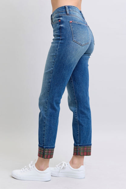 Plaid Charm Straight-Leg Jeans