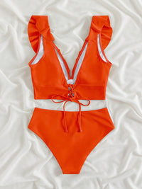 PREORDER- Ruffled V-Neck Sleeveless Two-Piece Swim Set