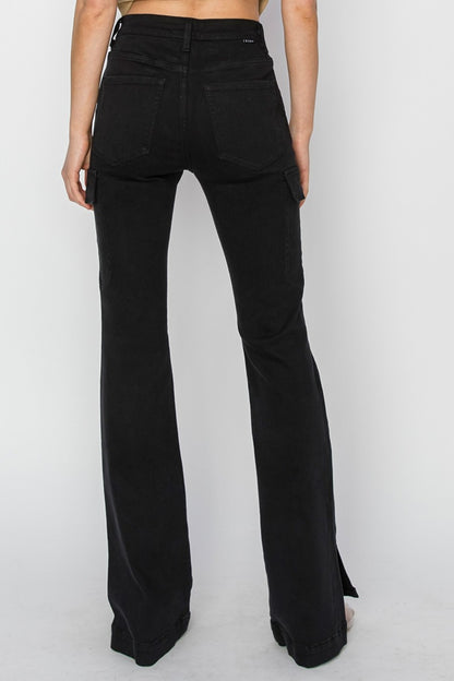 Black Cat Energy High Rise Side Slit Cargo Bootcut Jeans