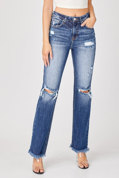 Hit Me Raw Hem Distressed Straight Jeans