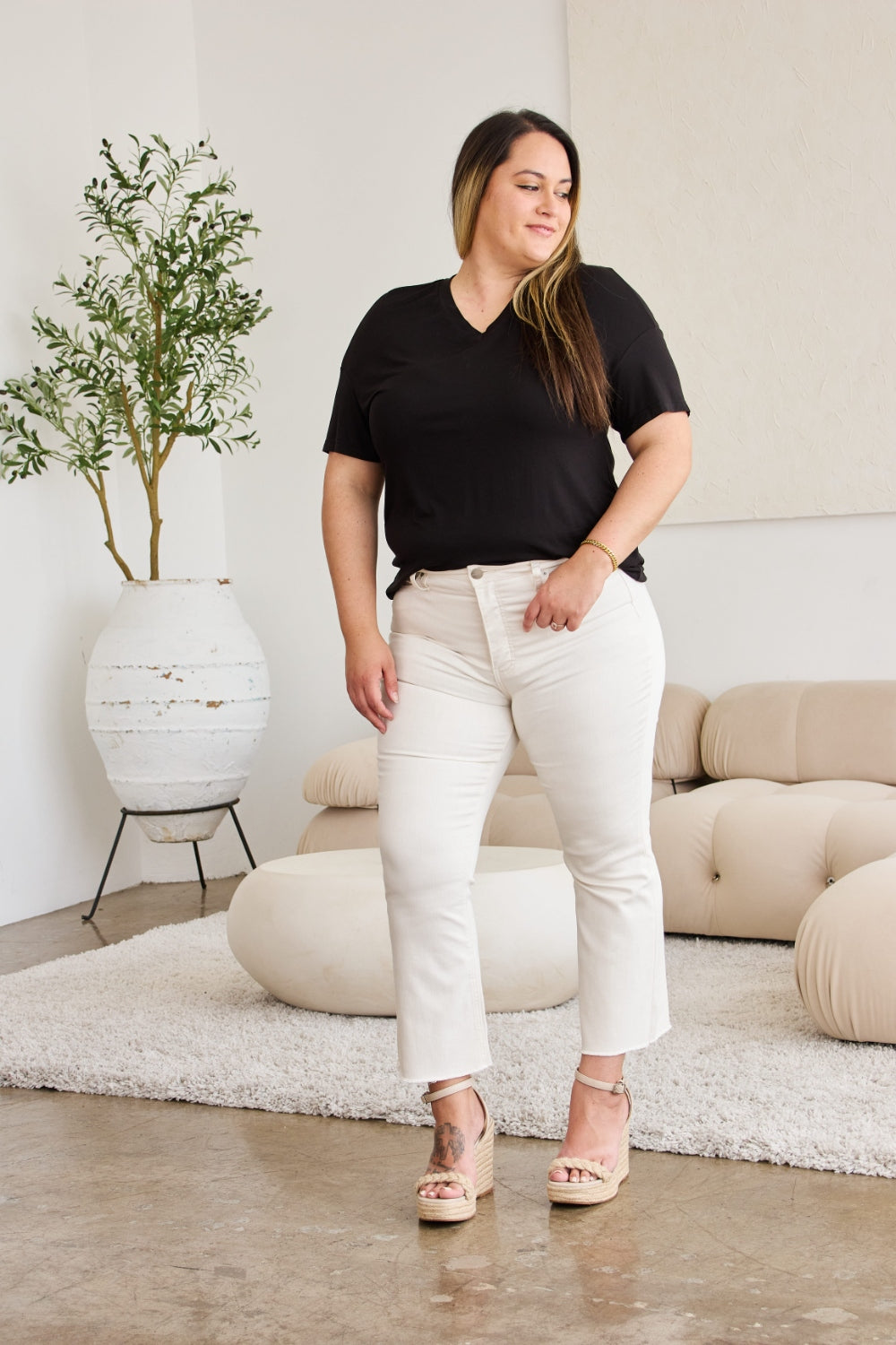 Mini Mia Tummy Control High Waist Jeans In Off White