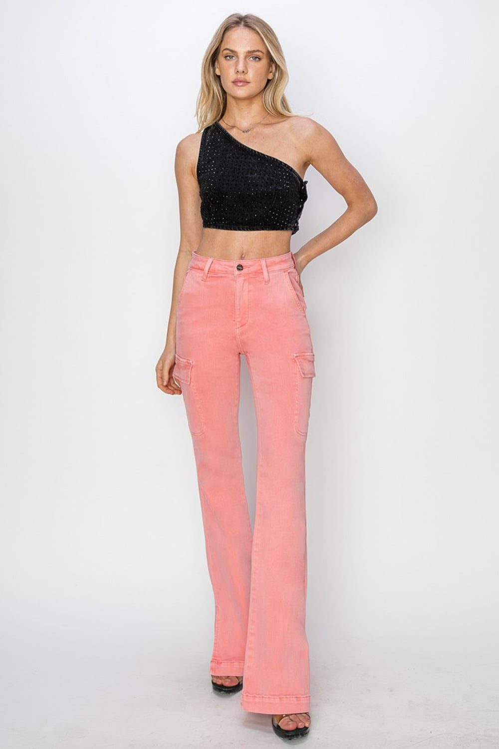 Sunshine On My Mind Side Slit Cargo Bootcut Jeans (FLAMINGO)