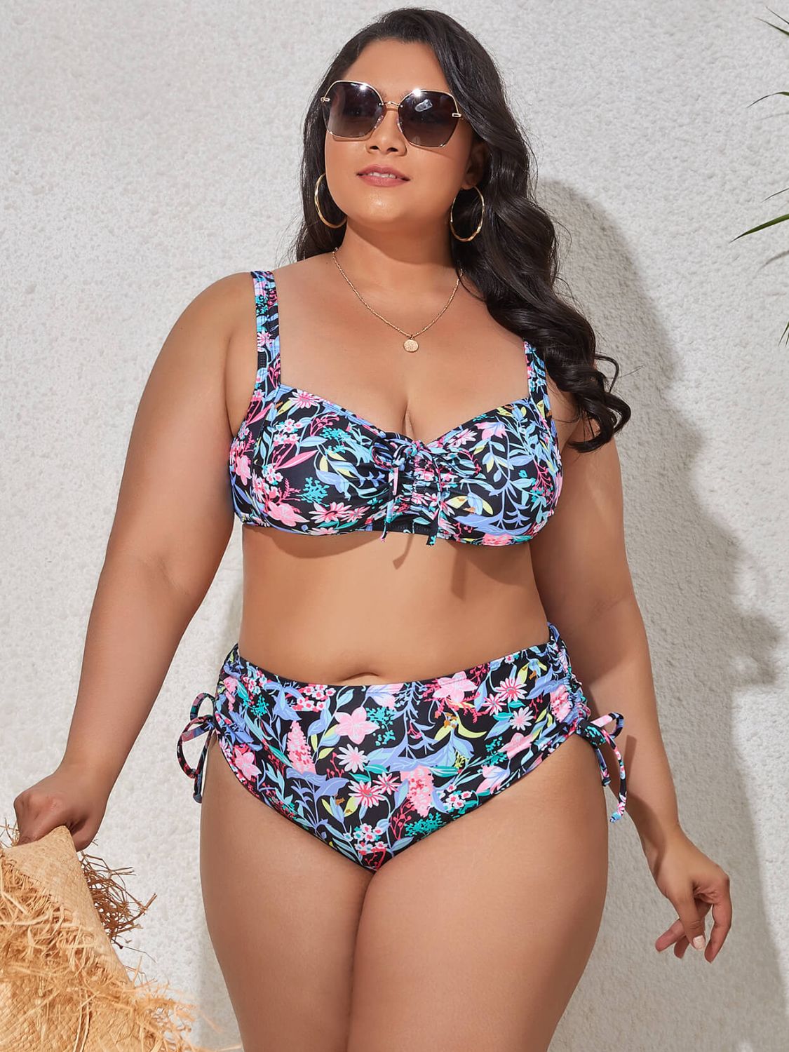 PREORDER- Plus Size Printed Drawstring Detail Bikini Set