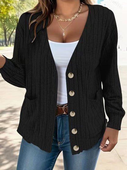 PREORDER - Cozy Layers Button Up V-Neck Long Sleeve Cardigan