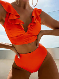 PREORDER- Ruffled V-Neck Sleeveless Two-Piece Swim Set