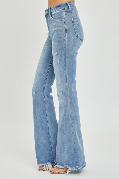 Jenny's High Rise Frayed Hem Flare Jeans