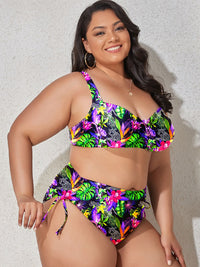 PREORDER- Plus Size Printed Drawstring Detail Bikini Set