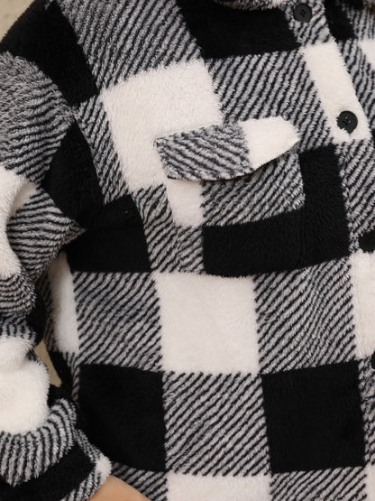 PREORDER - Classic Comfort Pocketed Plaid Collared Neck Jacket (PLUS)