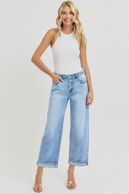 Trendsetter Cuffed Ankle Wide-Leg Jeans