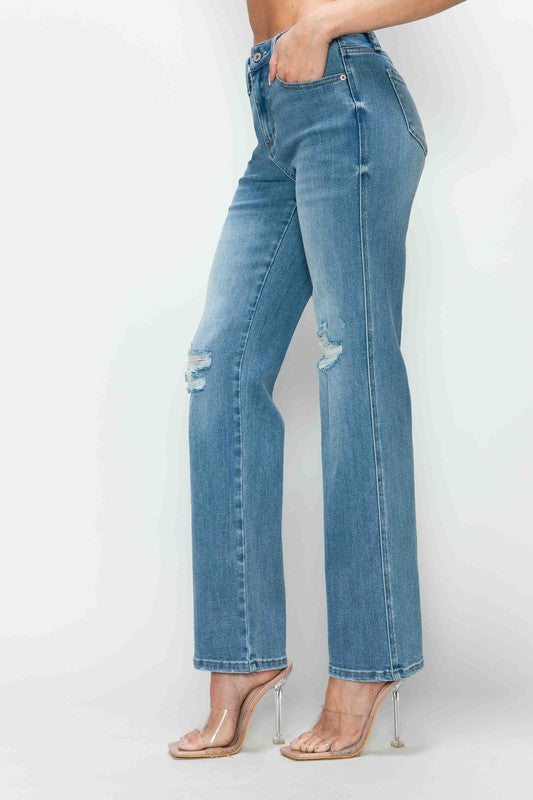 Distressed Darling High Rise Straight Jeans