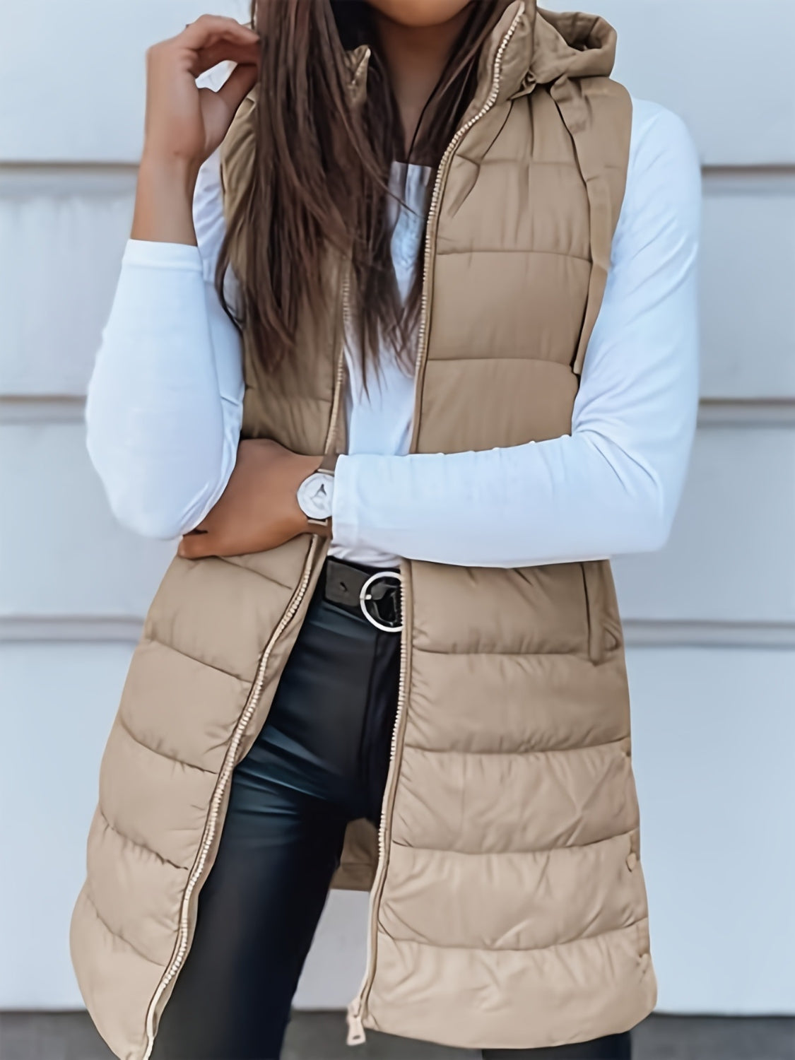 PREORDER - Cozy Essentials Zip Up Hooded Vest Coat (PLUS)