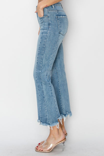 Gina's High Rise Frayed Hem Flare Jeans