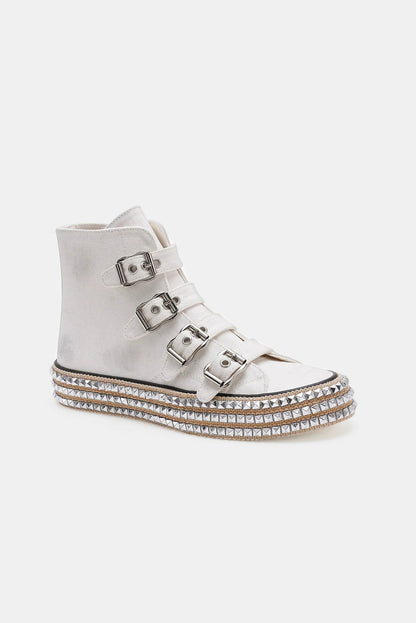 Studded Straps Platform Sneakers by Beast- White