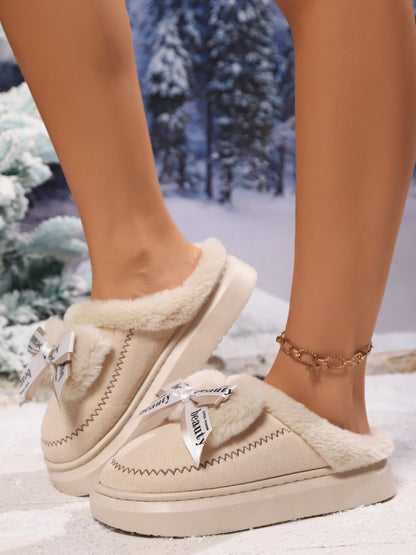 PREORDER- Bow Suede Platform Slippers