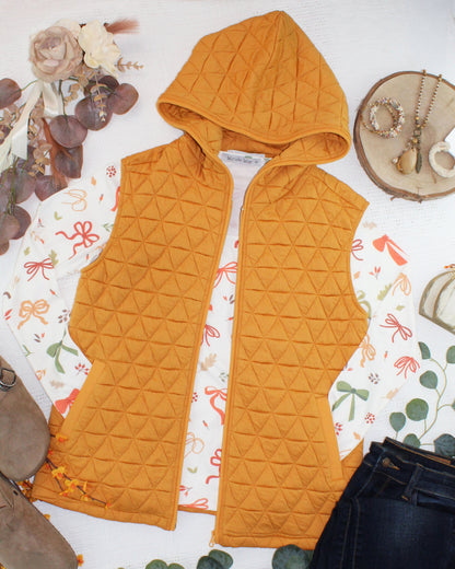 Michelle Mae Heather Geometric Hooded Vest - Mustard