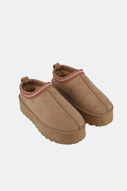 PREORDER - Platform Embroidered Trim Slip-On Boots- tan