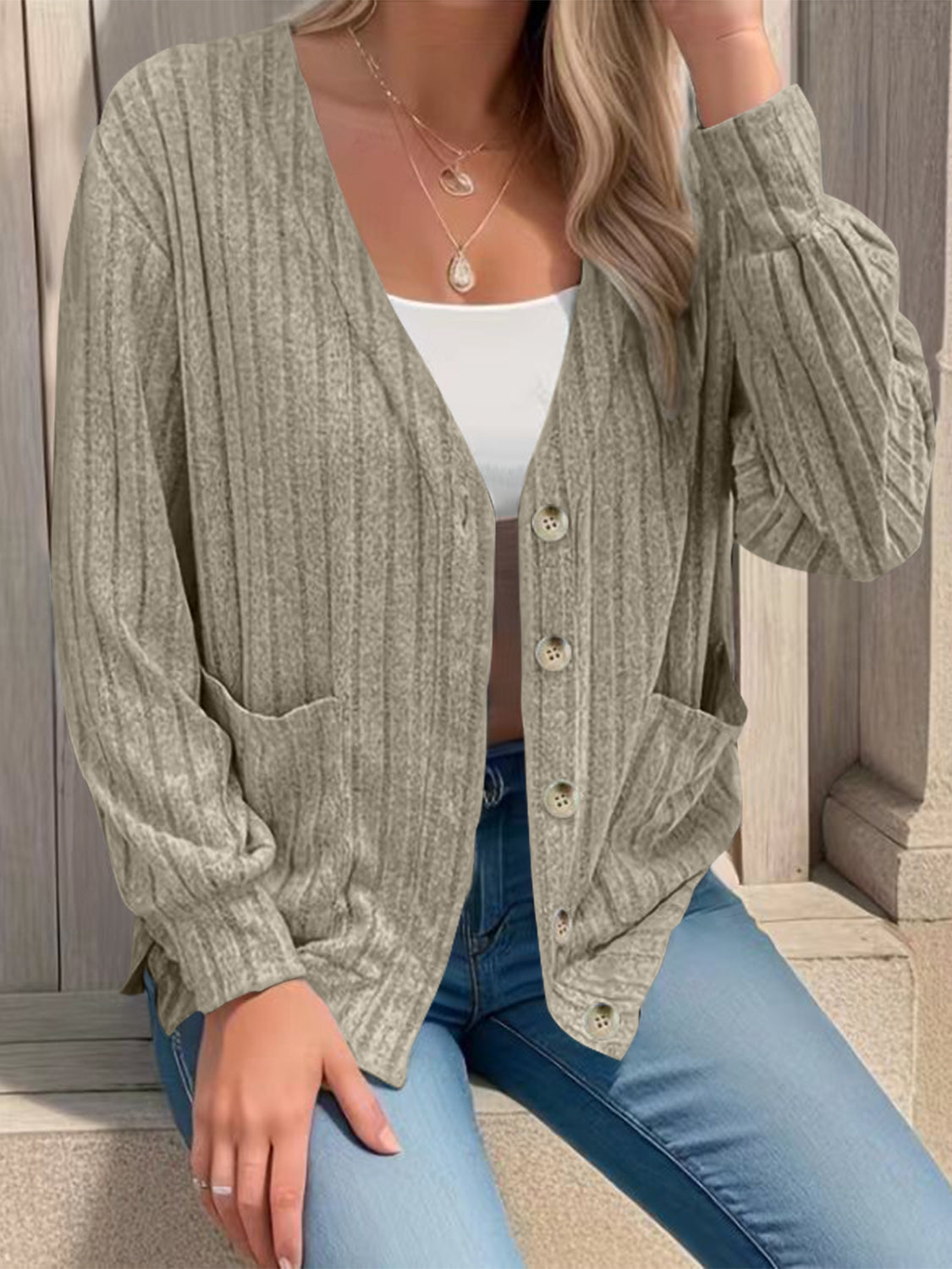 PREORDER - Cozy Layers Button Up V-Neck Long Sleeve Cardigan