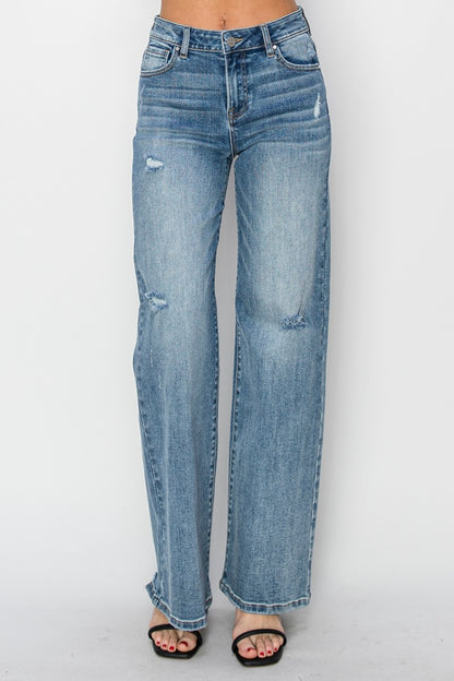 Jessy's High Waist Distressed Wide Leg Jeans