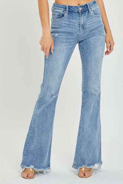 Jenny's High Rise Frayed Hem Flare Jeans