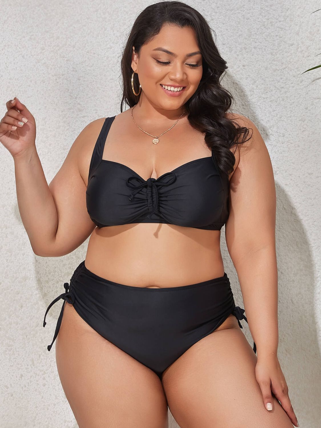 PREORDER- Plus Size Printed Drawstring Detail Bikini Set