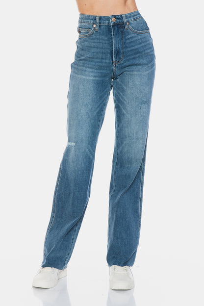 Sculpt & Stride Straight Raw Hem Jeans