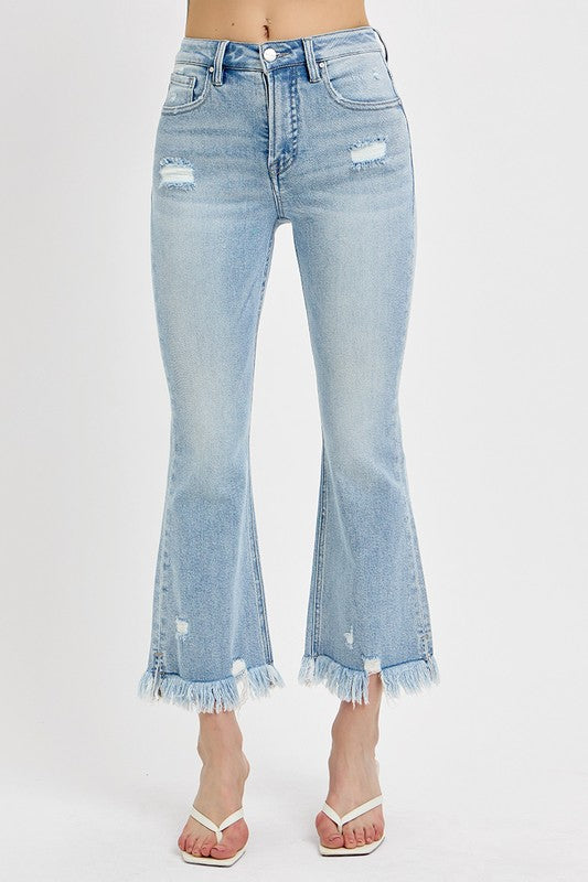 Edgy Flair Raw Hem Distressed Cropped Jeans