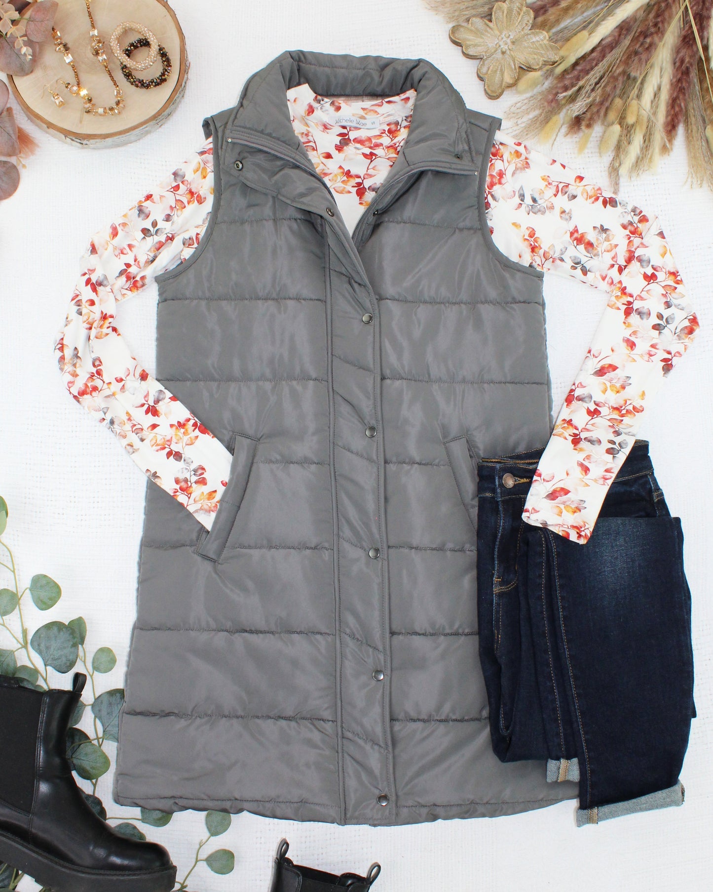 Michelle Mae Harlow Long Vest - Grey