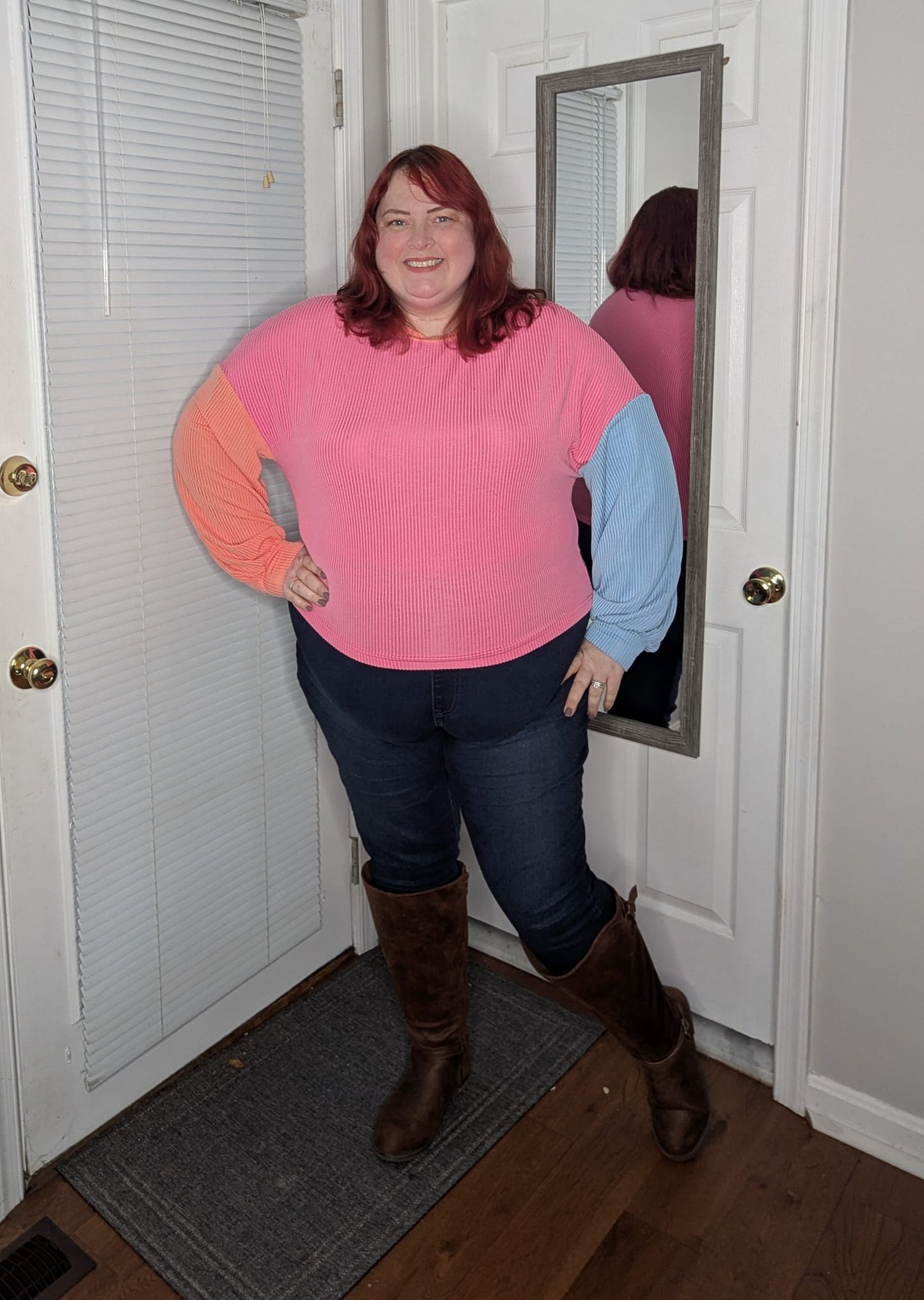 Hit Me With Your Best Shot Colorblock Top in Bright Pink