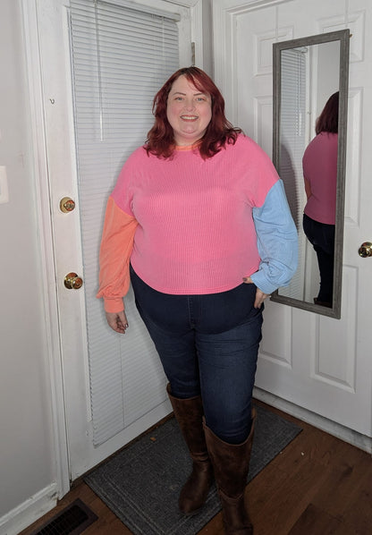 Hit Me With Your Best Shot Colorblock Top in Bright Pink