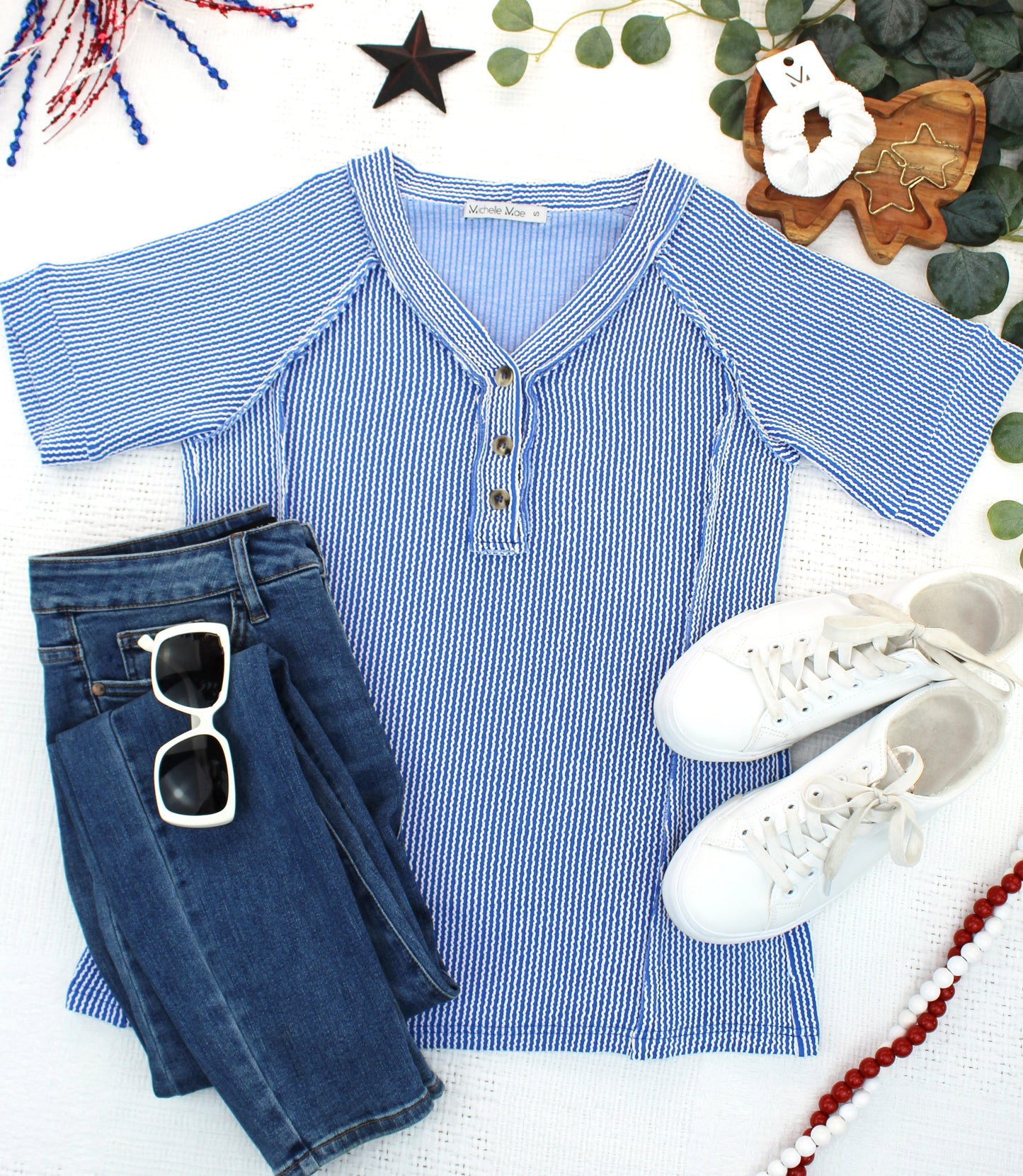 Michelle Mae Juliette Button Top - Blue