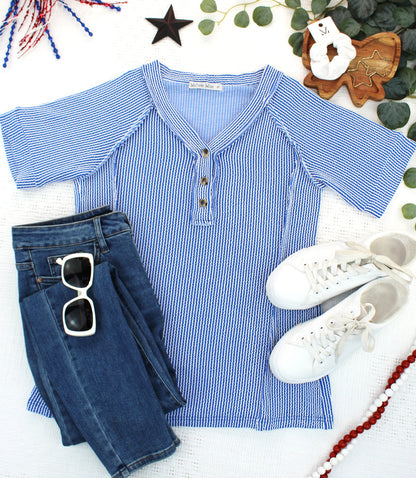 Michelle Mae Juliette Button Top - Blue