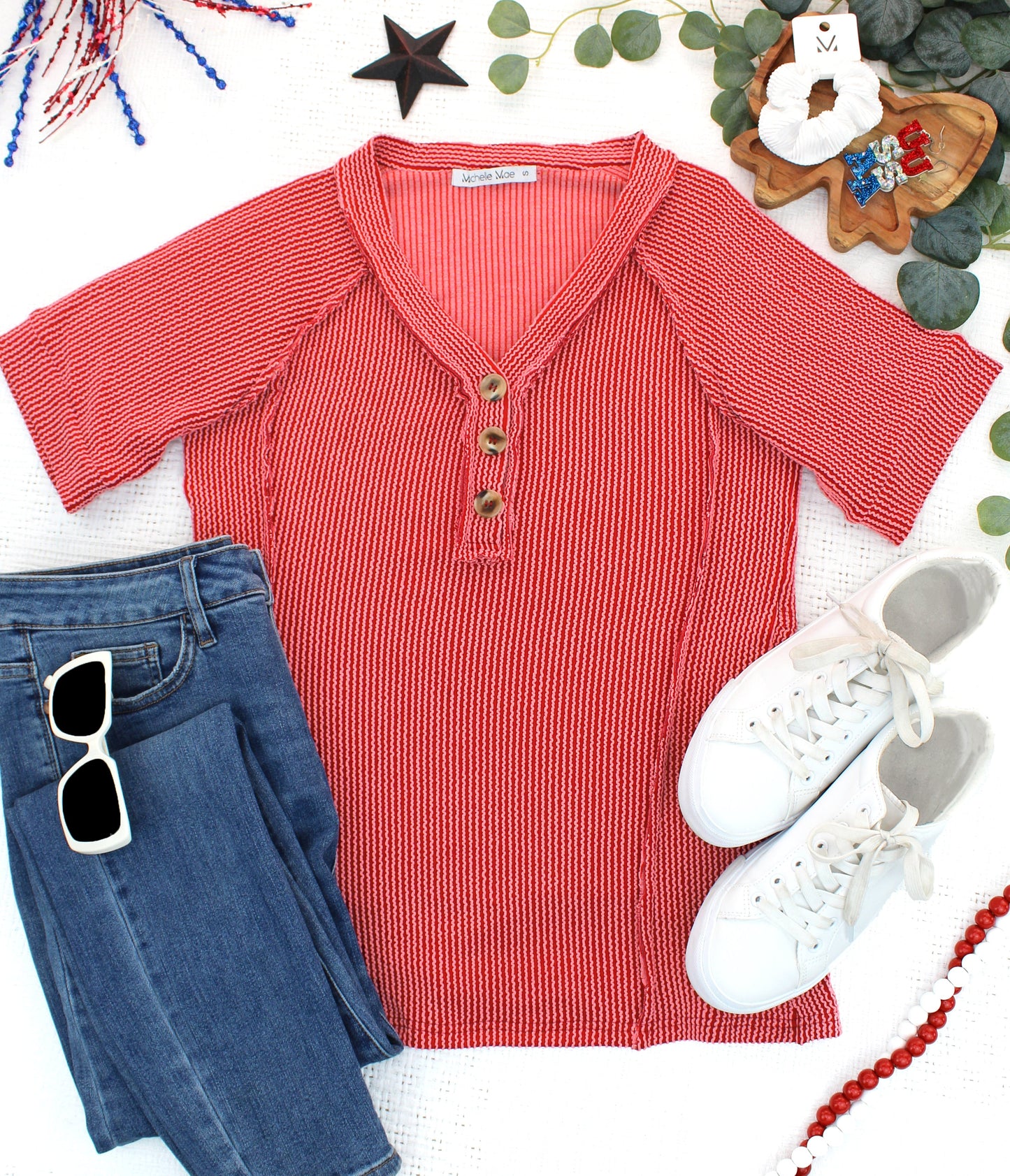 Michelle Mae Juliette Button Top - Red