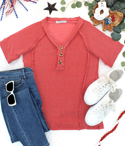 Michelle Mae Juliette Button Top - Red