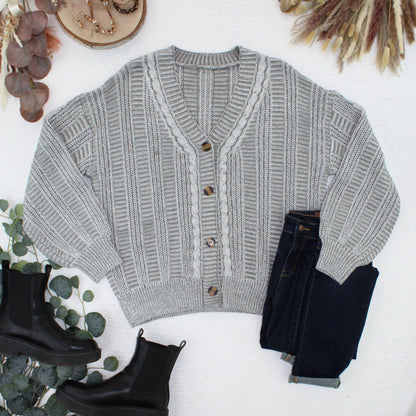Michelle Mae Cable Cardigan - Grey