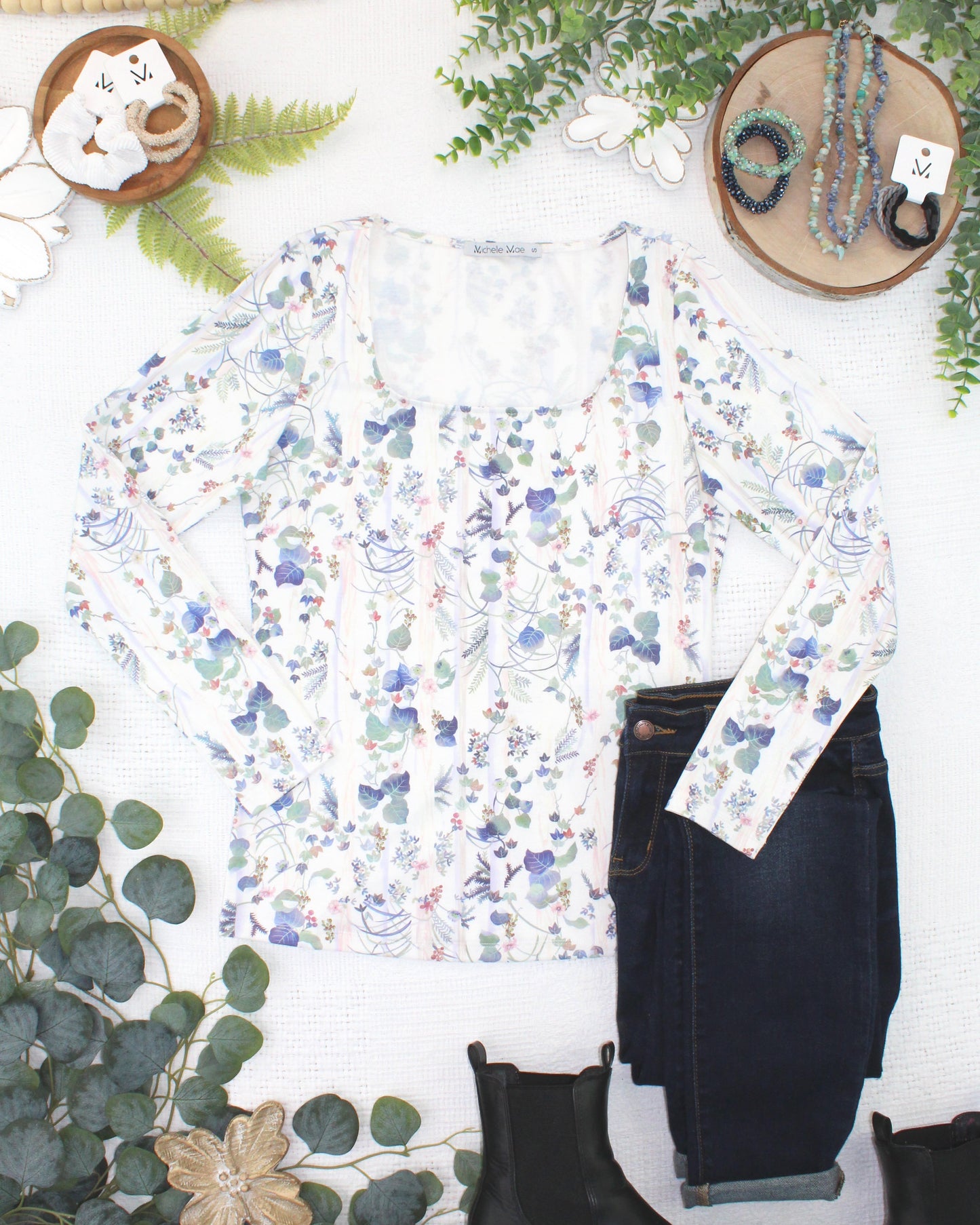 Michelle Mae Alyssa Long Sleeve Top - Olive Meadow