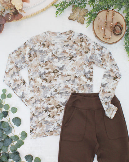 Michelle Mae Blair Long Sleeve Top - Neutral Leaves