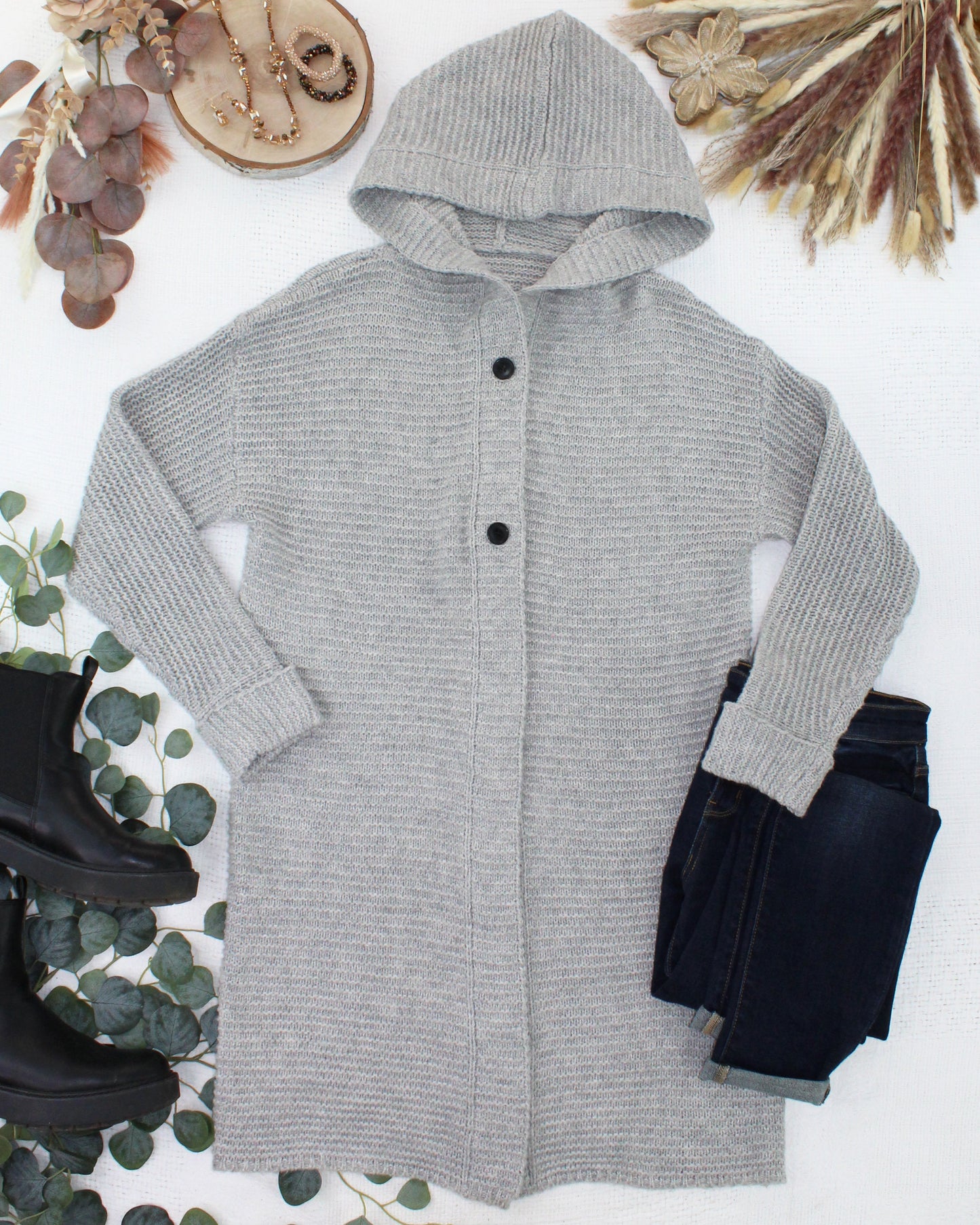 Michelle Mae Lillian Long Hooded Cardigan - Grey
