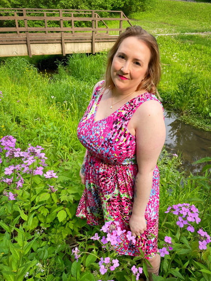 Bless Your Heart V-Neck Dress in Neon Fuchsia