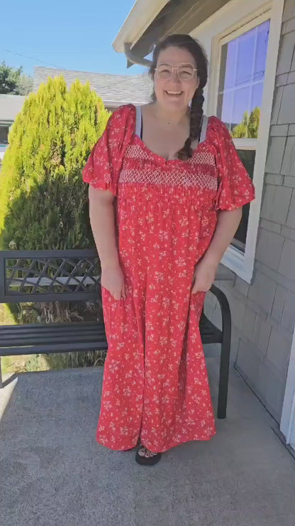 Petals & Promises V-Neck Dress in Red Multi
