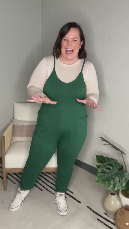 Totally Me Spaghetti Strap Jumpsuit in Dark Green