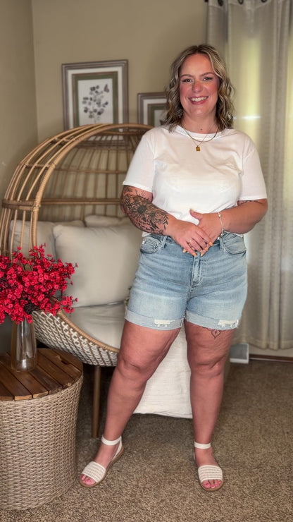 Darlene High Rise Distressed Cuffed Cutoff Shorts